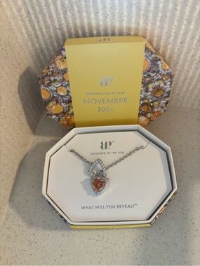 NEW BP November Teardrop Pendant Necklace - Silver with Amber Topaz Gem